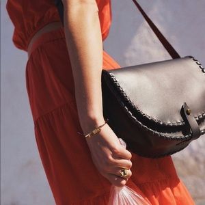 Madewell Whipstitch Black Leather Saddle bag NWT
