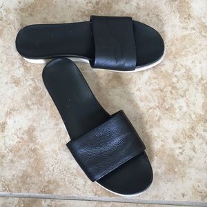 Size US 7 Franco Sarto Black Leather Slides