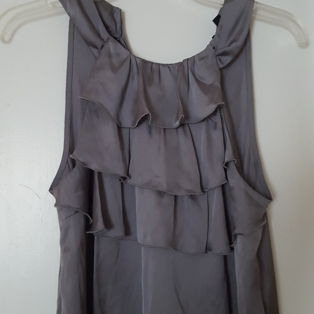 Grey silver silky ruffle blouse