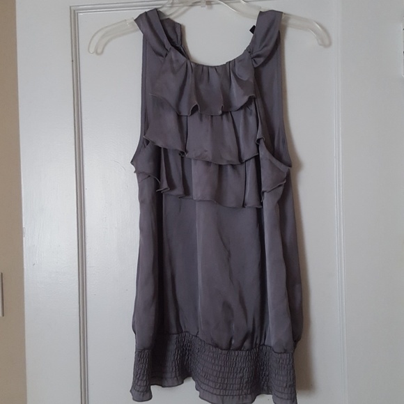 Grey silver silky ruffle blouse - Picture 2 of 3