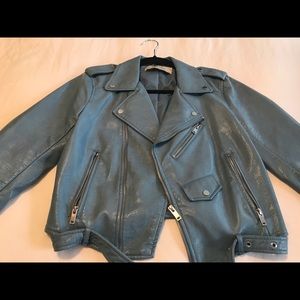 Zara Light Blue Leather Moto Jacket