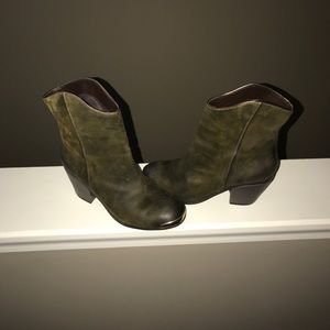 Olive nubuck leather booties by Fergie.