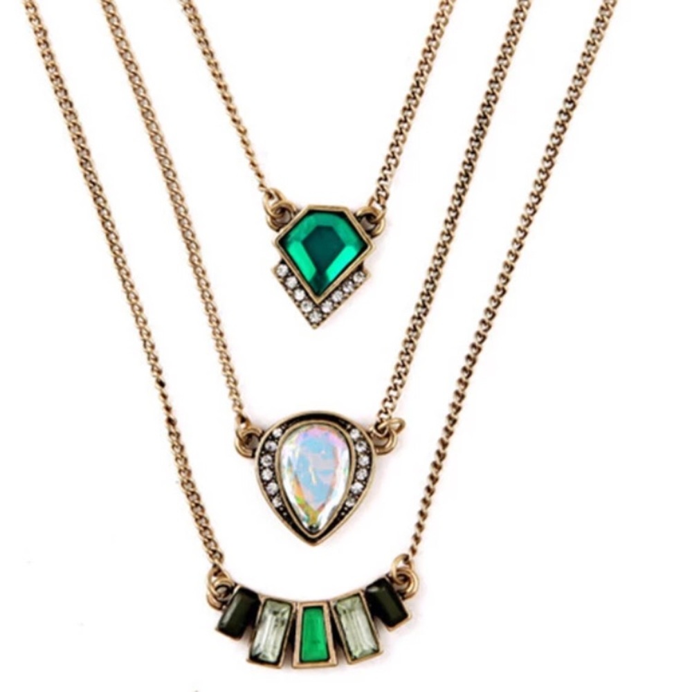 Emerald Rhinestone Layered Necklace
