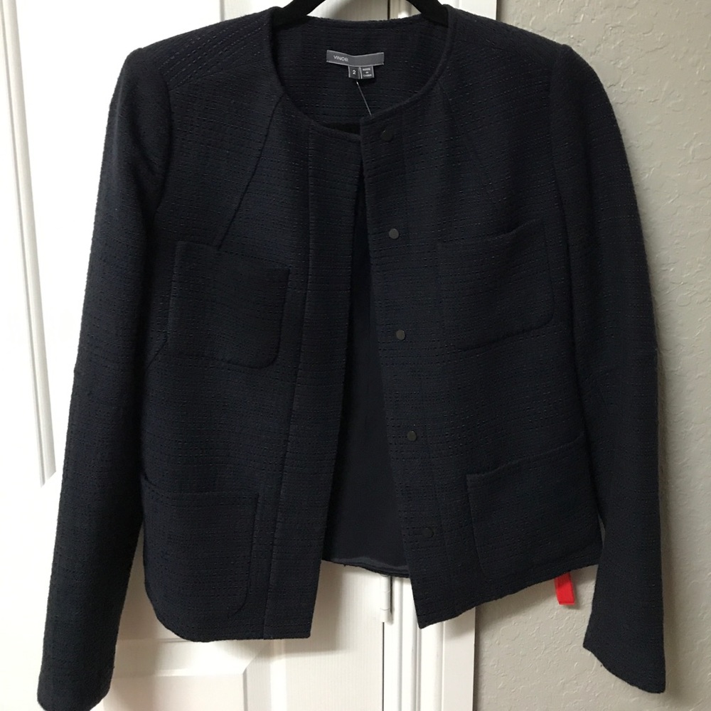 Vince navy blue tweed blazer jacket size 2