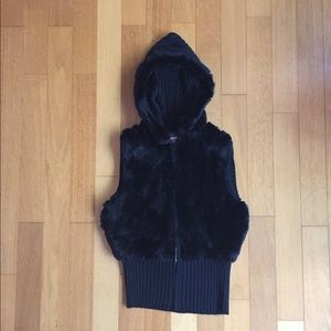 Black Fur Vest with Hood