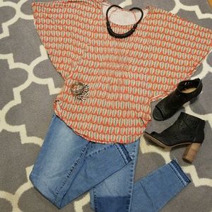 🔴 Orange Aspen Leaf Print Boho Shirt🔴