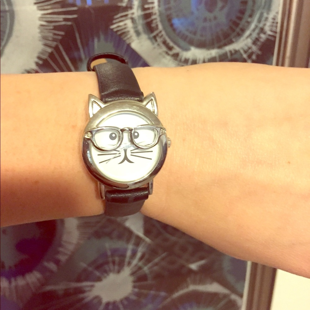 Cat face watch with blank wrist strap