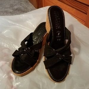 Italian Shoemakers black canvas wedges