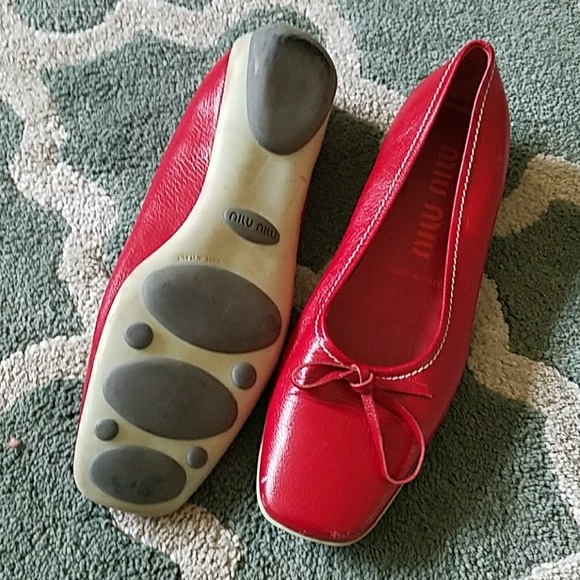 💋SOLD MIU MIU Red Leather Flats Sz 36 / 6 - Picture 4 of 5