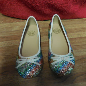 So rainbow glitter girls dress shoes