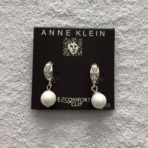 Anne Klein Silver Tone Crystal & Glass Pearl Drop