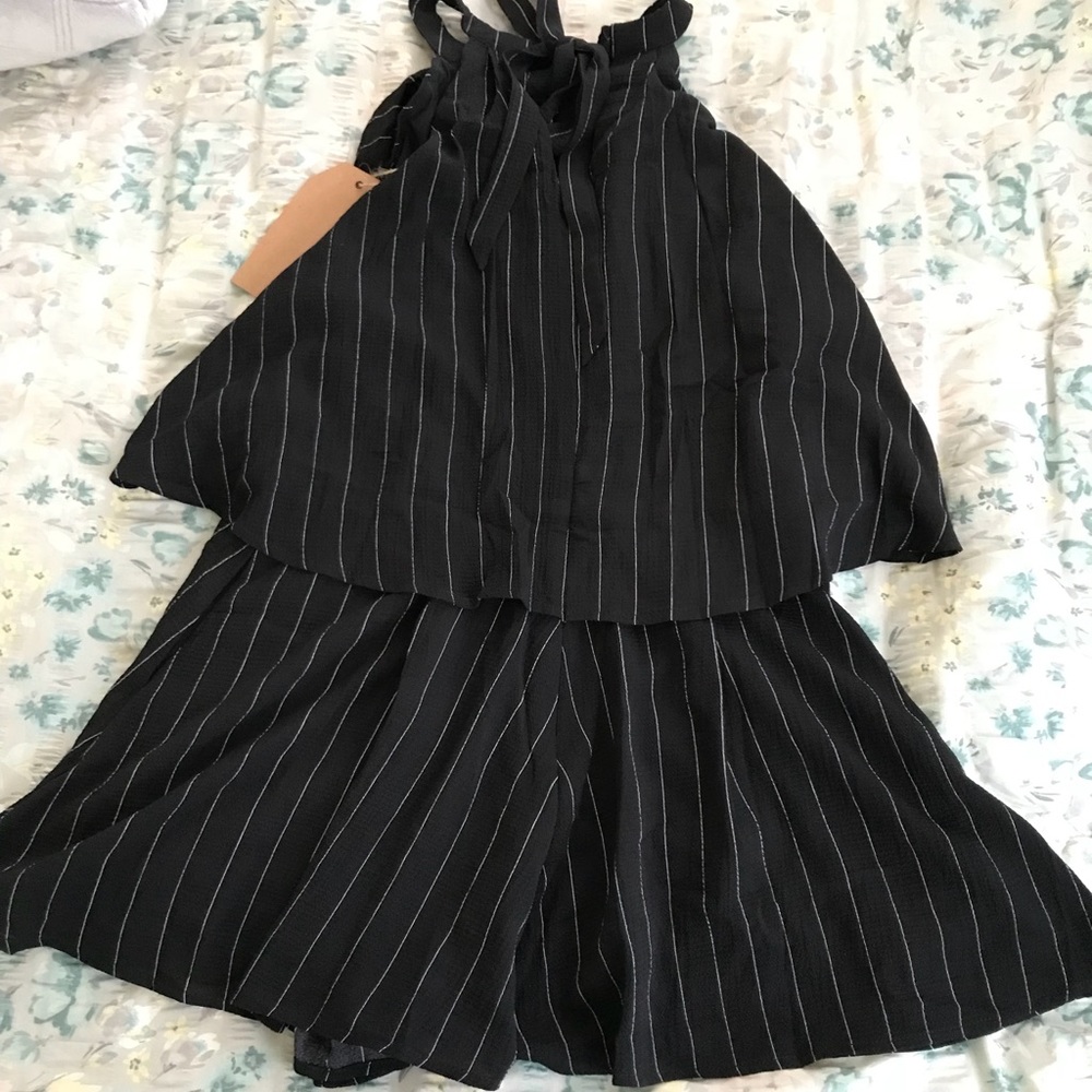 Listicle Layered Pinstripe Romper