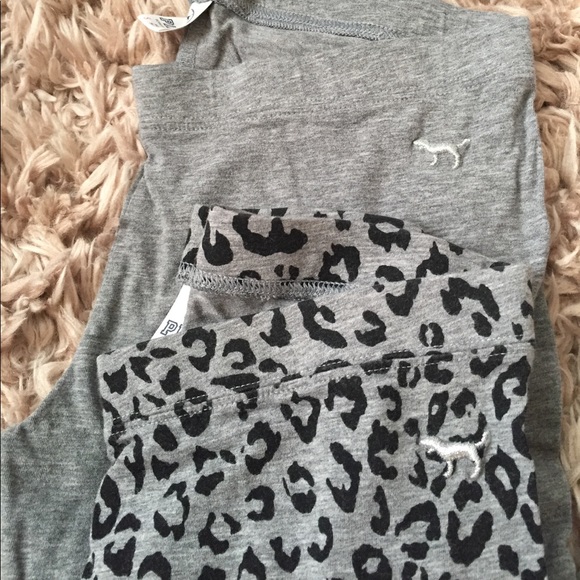 PINK heather gray and leopard print leggings sz Sm - Picture 2 of 6