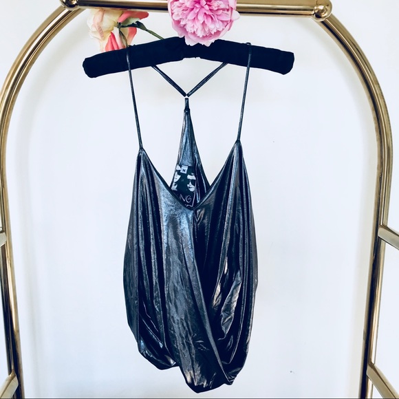 Young Fabulous & Broke Tops - Gunmetal Metallic Crossback Top