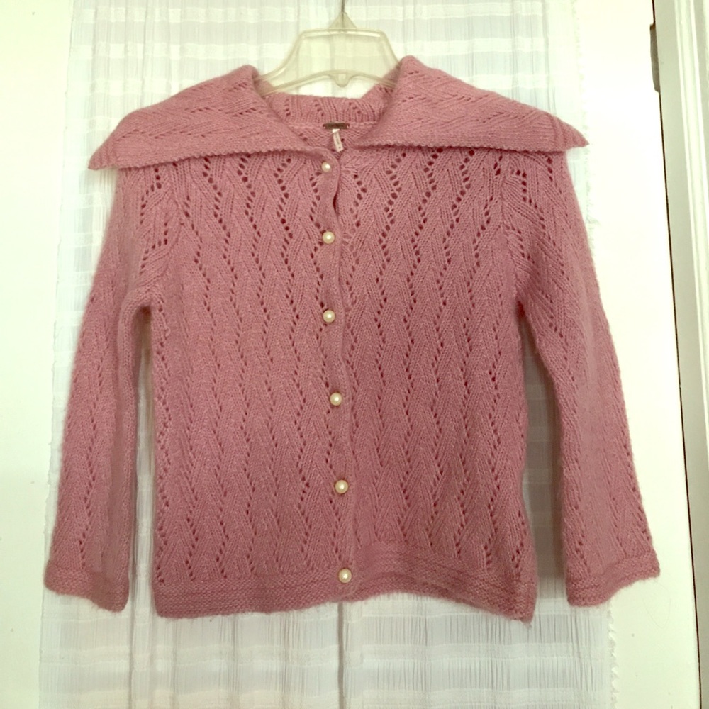 Free People 3/4 sleeve cardigan, pink, size small