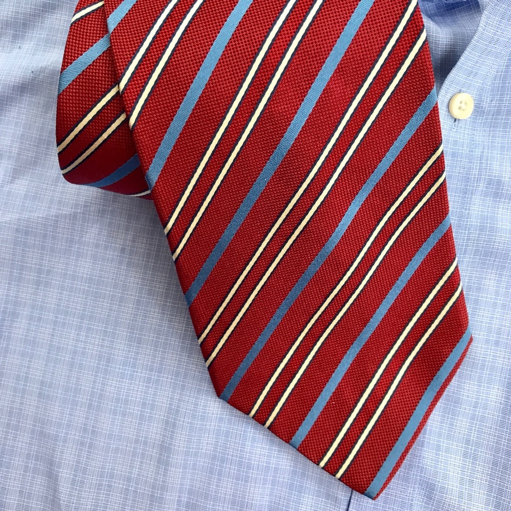 JOS.A.BANK MENS RED & BLUE STRIPED SILK TIE