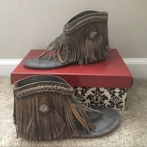 Naughty monkey Olivia Wilde fringe sandals