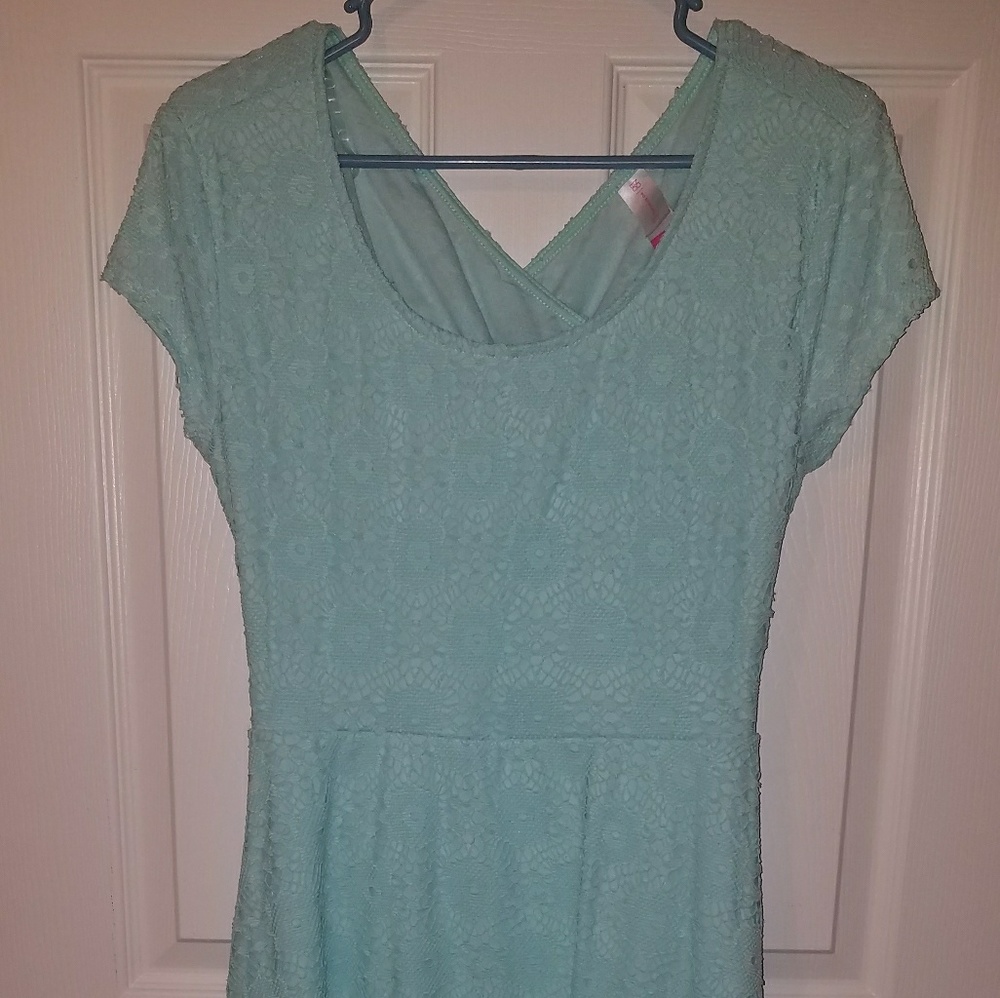 Mint lace cross back dress