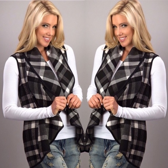 HP 🎉 Plaid Vest with Pockets Drape Cardigan - Picture 5 of 8