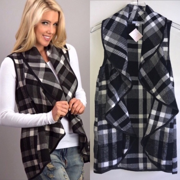 HP 🎉 Plaid Vest with Pockets Drape Cardigan - Picture 2 of 8