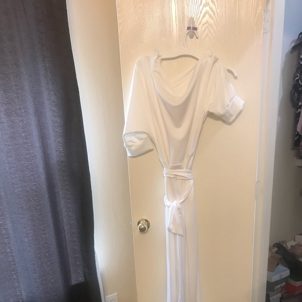 Skew neck white jumpsuit