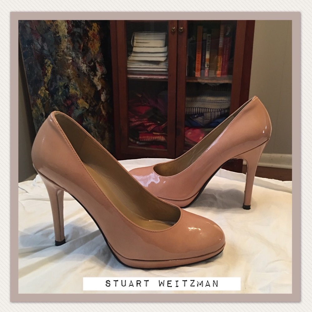Stuart Weitzman patent leather nude pumps heels 5M - Picture 1 of 7