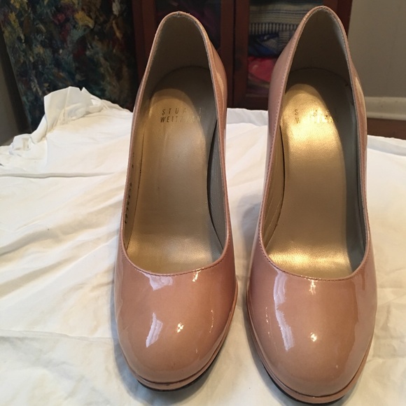 Stuart Weitzman patent leather nude pumps heels 5M - Picture 3 of 7