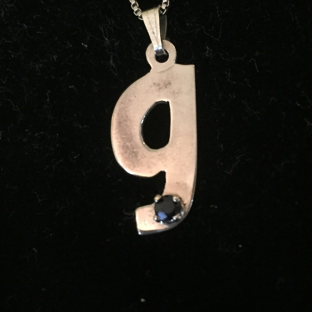 G Initial charm with blue stone