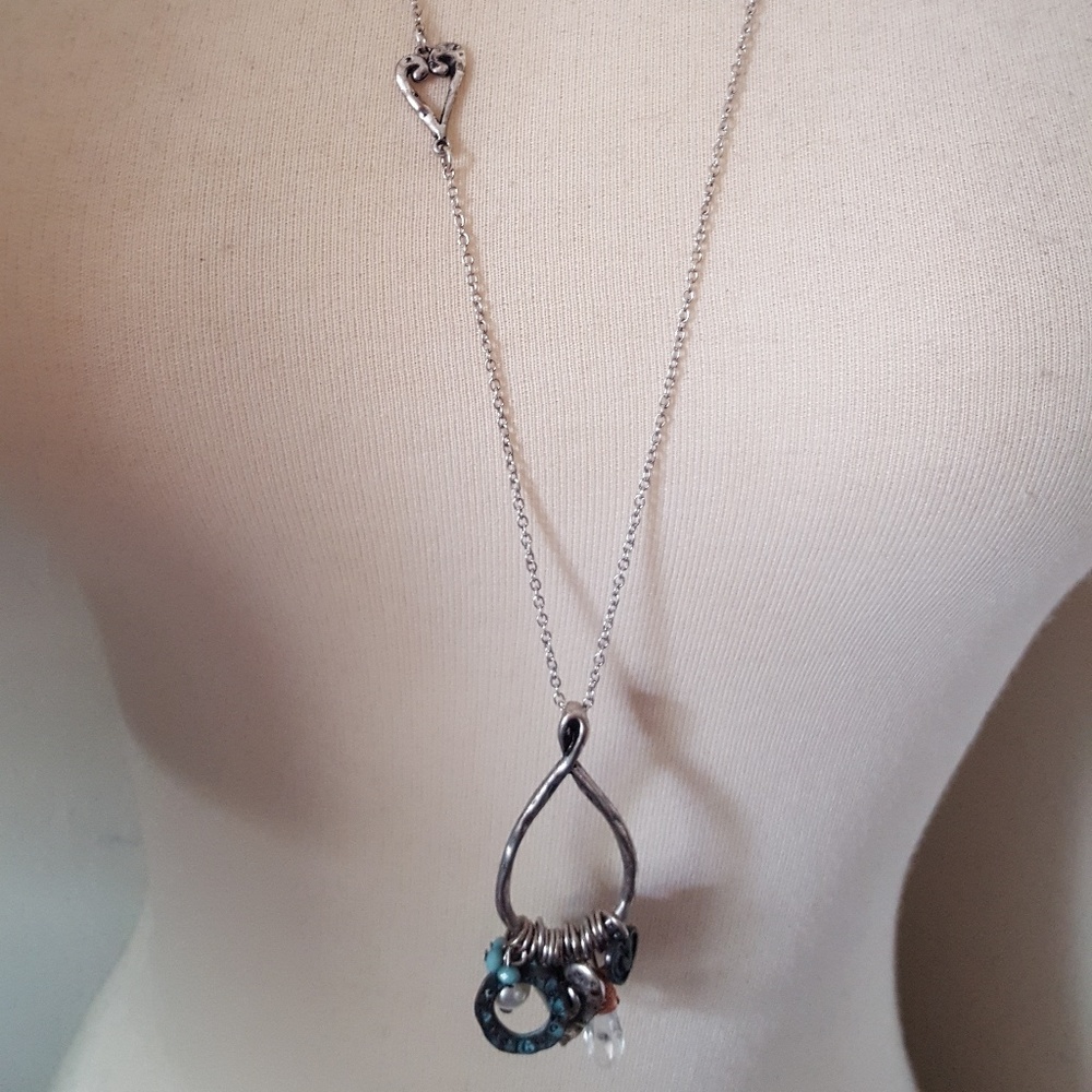 Long silver heart charm necklace