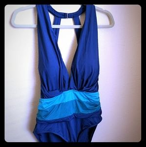 Badgley Mischka blue and teal one piece swim