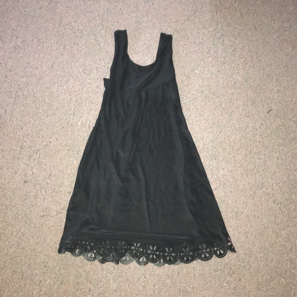 Simple Black Dress w Floral Design on Bottom