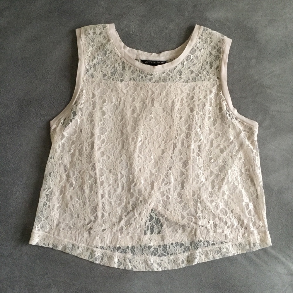 NWOT VS Sleeveless Lace Top with Crossover Detail
