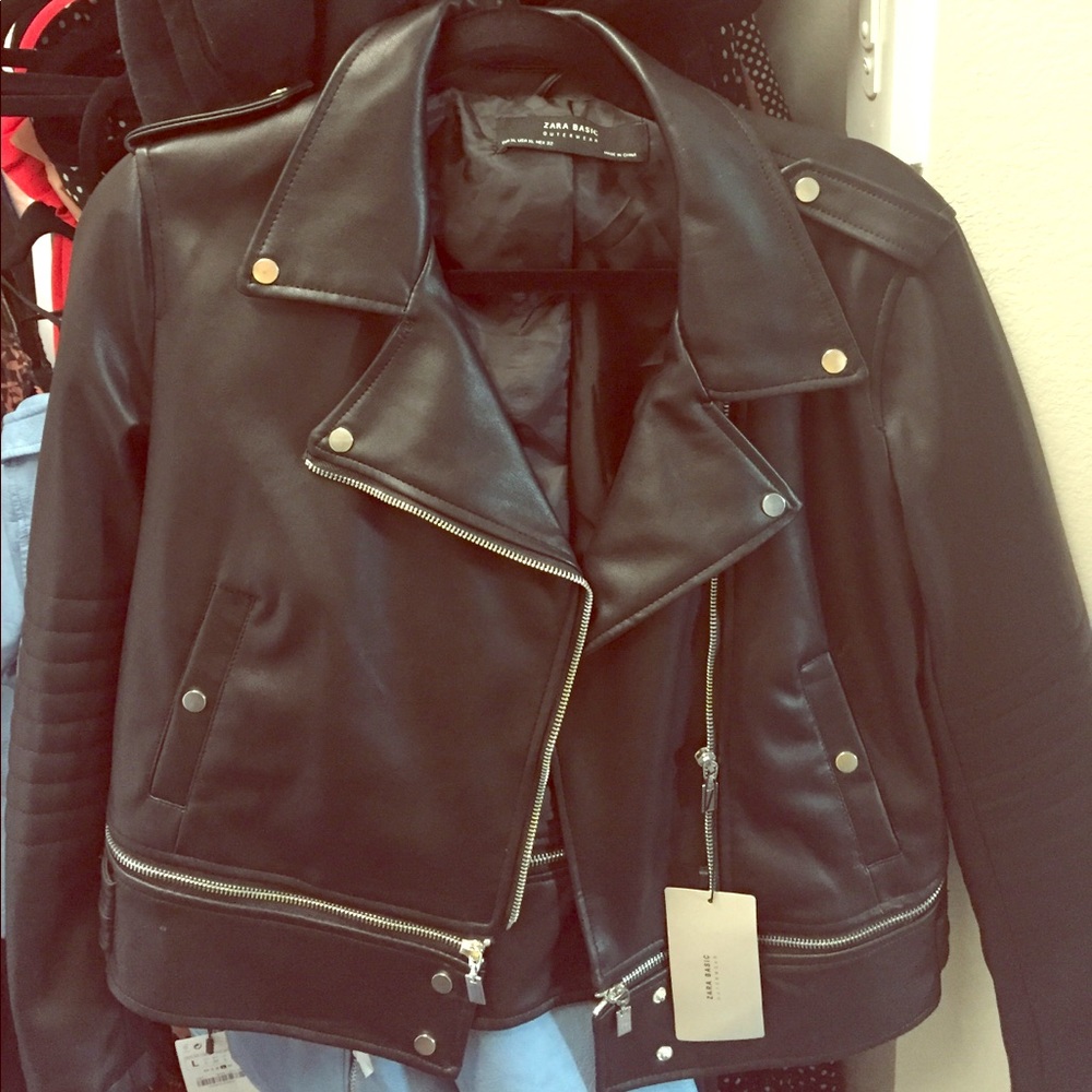 NEW ZARA LEATHER BIKER MOTO JACKET