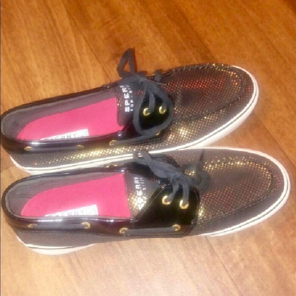 Black sperry shimmery shoes