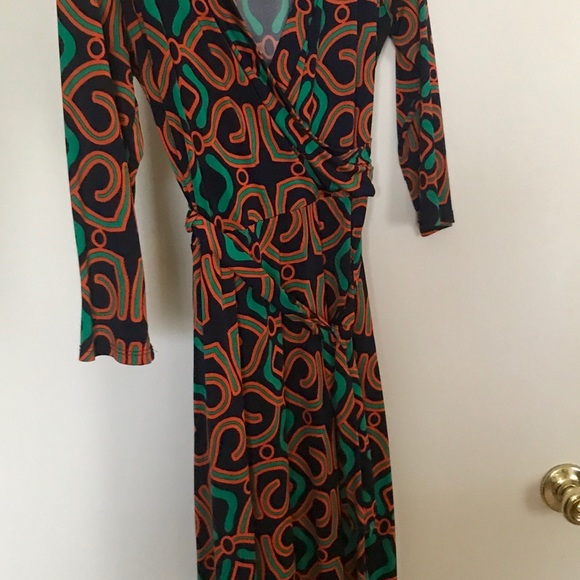 Patterned Multicolored Faux Wrap Midi Dress - Picture 3 of 3