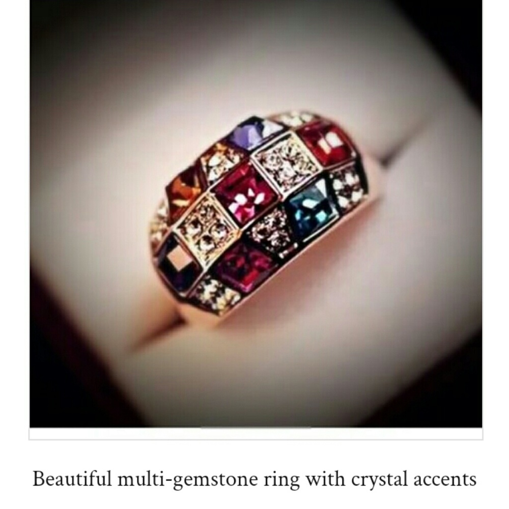 Beautiful Multicolor gemstone ring. Gold plated.
