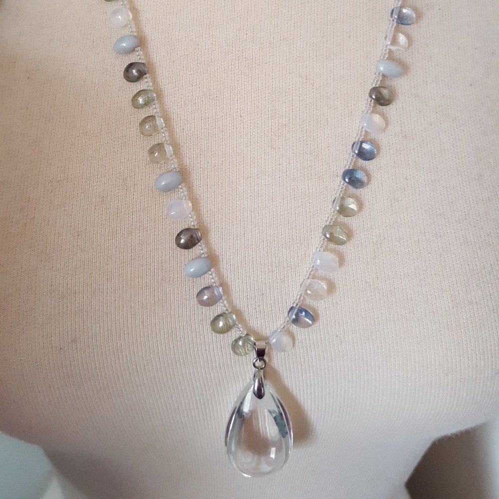 Blue glass necklace and earrings