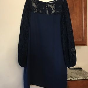 NWT WHBM Blue Dress with Lace top and sleeves