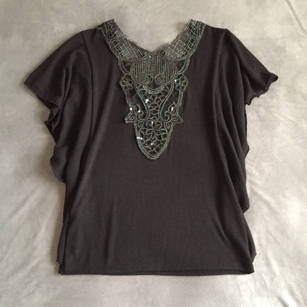 Dressy, Embellished Butterfly Sleeve Top, NWOT