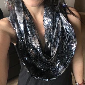 Betsy Johnson silver sequin infinity scarf
