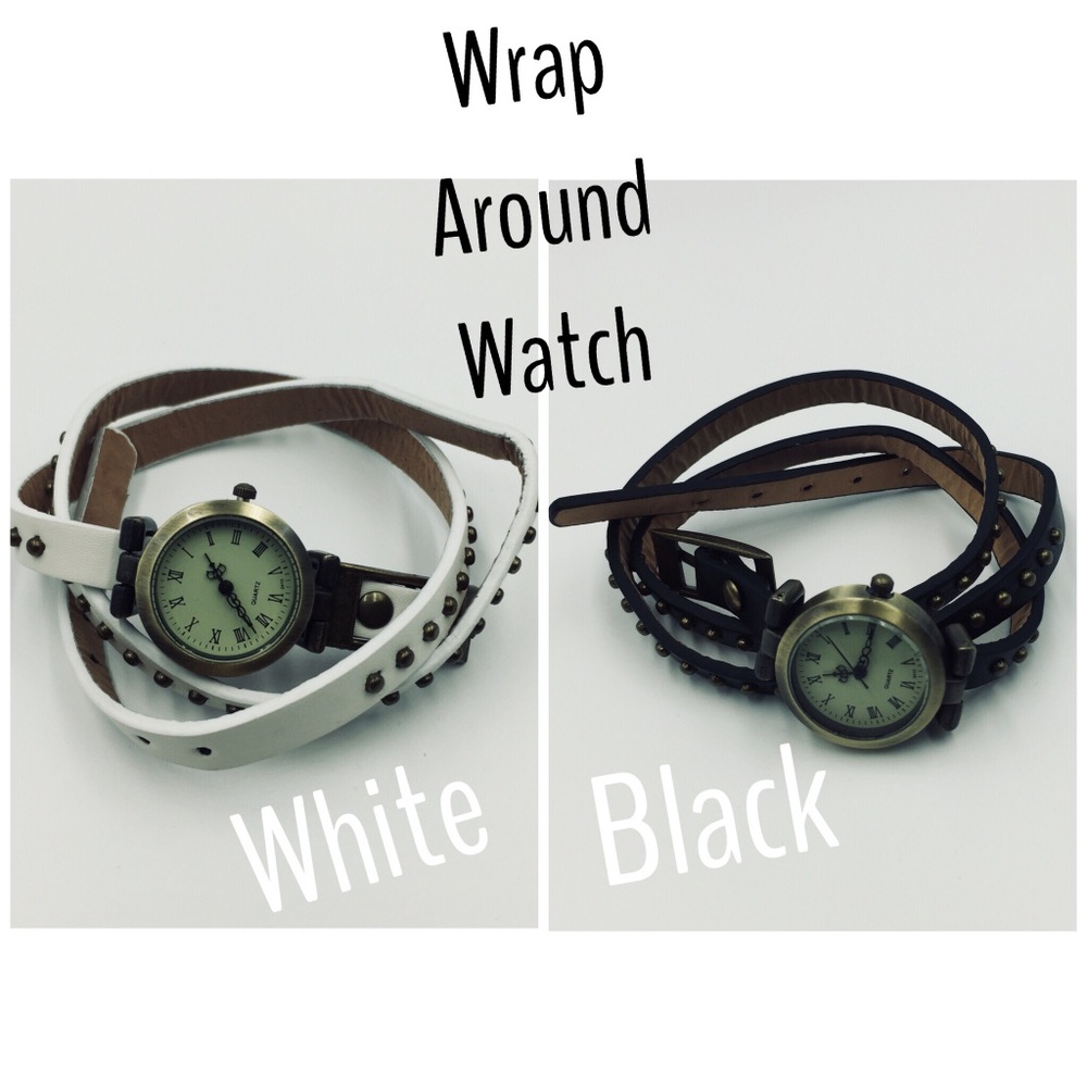 🎁 Leather Strap Wrap Around Watch White or Black - Picture 1 of 5