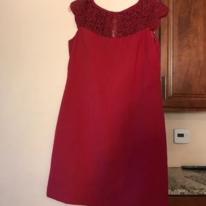 NWT WHBM Red Cap Sleeve Dress with lace neckline.