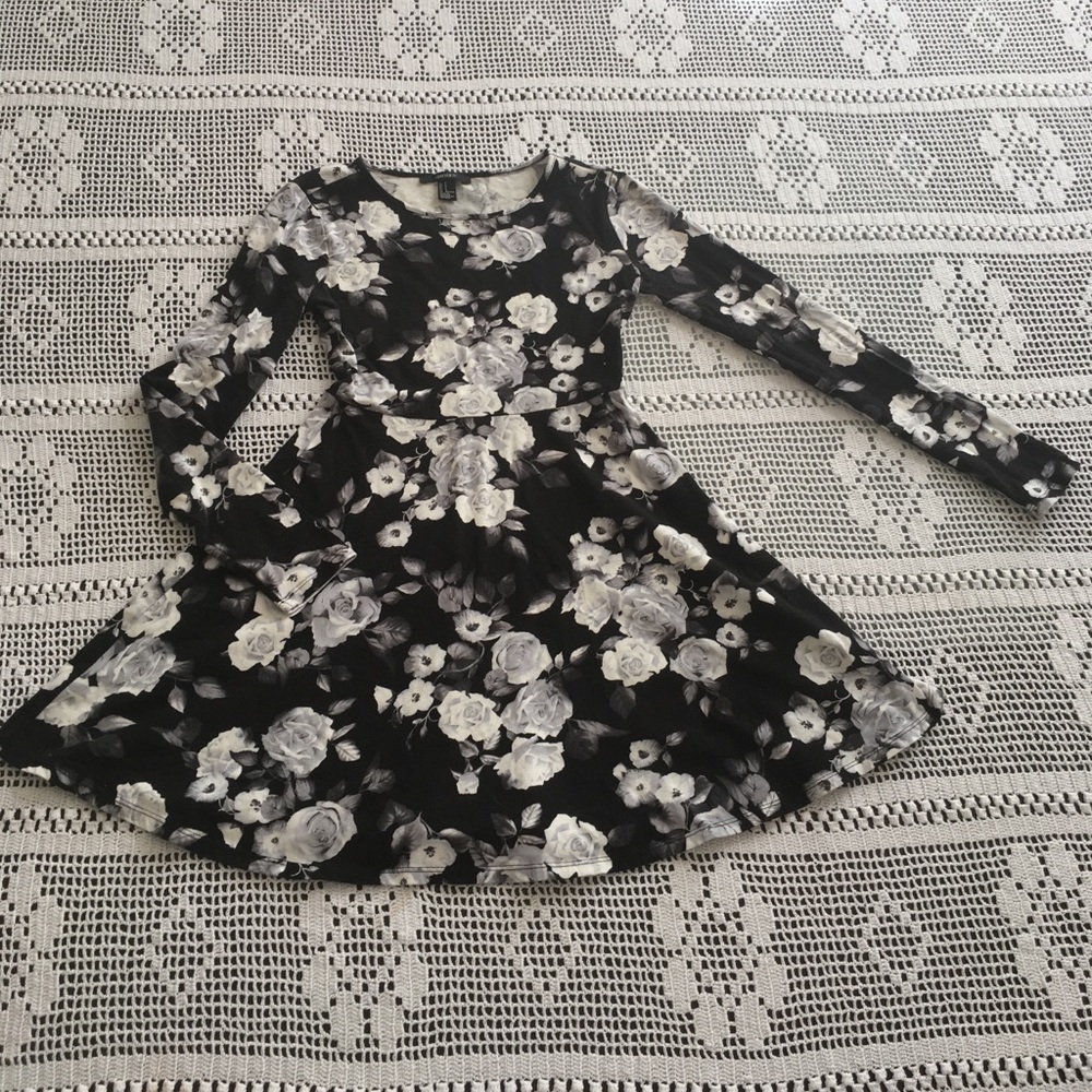 Fit N' Flare Long Sleeve Roses Mini Skater Dress