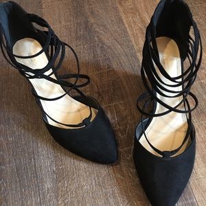 BCBG black suede wedges