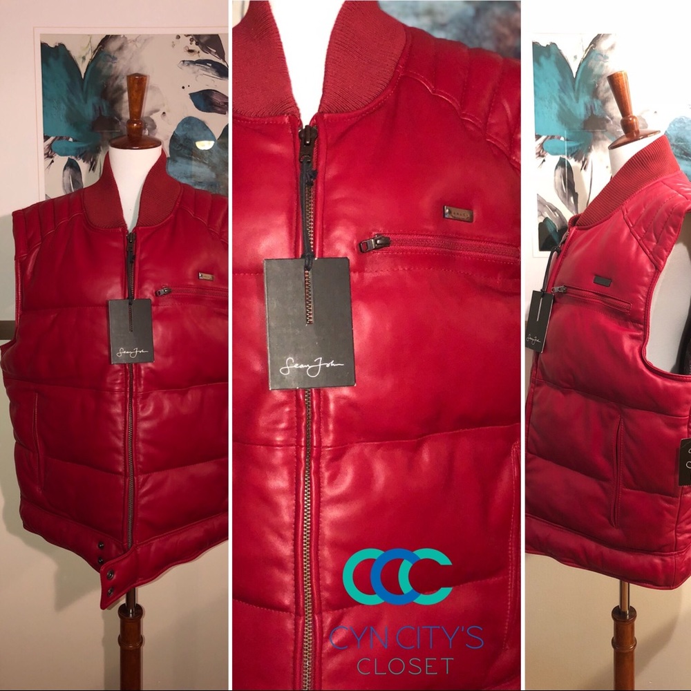 NWT Sean John Leather Puffy Vest