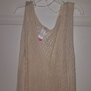 Eyelet cream long vest duster
