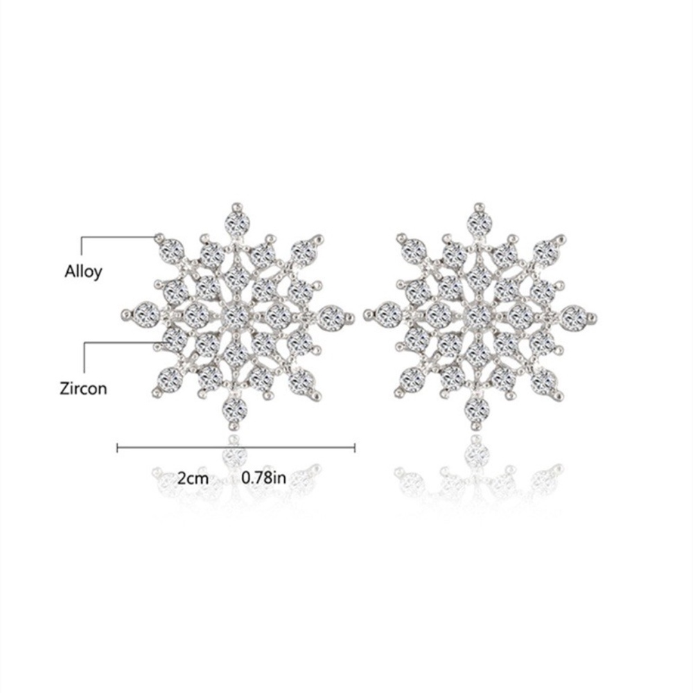 Crystal Snowflake Stud Rhinestone Earrings - Picture 2 of 4