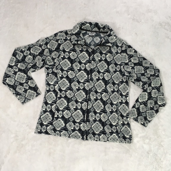 Black white & grey fleece fitted coat with zip lg - Picture 2 of 8