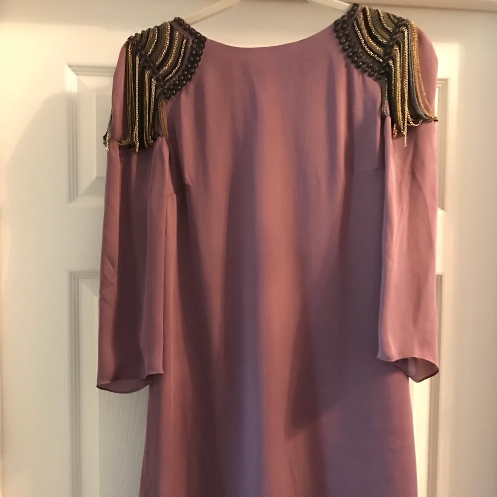 Tibi purple dress with beaded shoulders