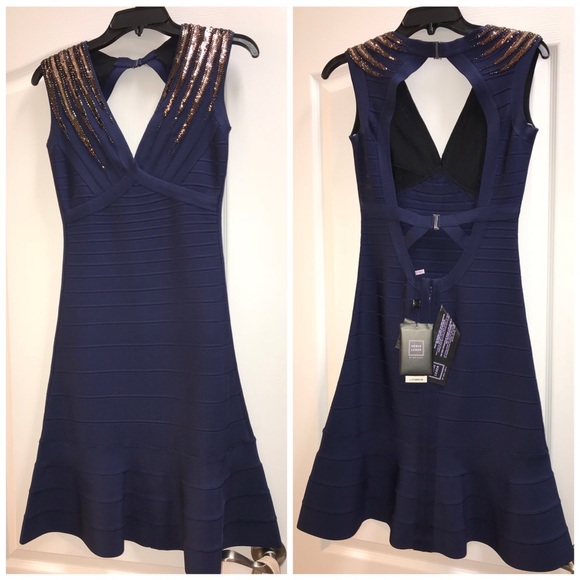 Herve Leger Kneelength Ruffle Embelish Dress - Picture 2 of 8